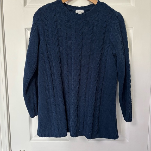 J. Jill Sweaters - Cable Knit Sweater Tunic in Teal Blue Petite Medium